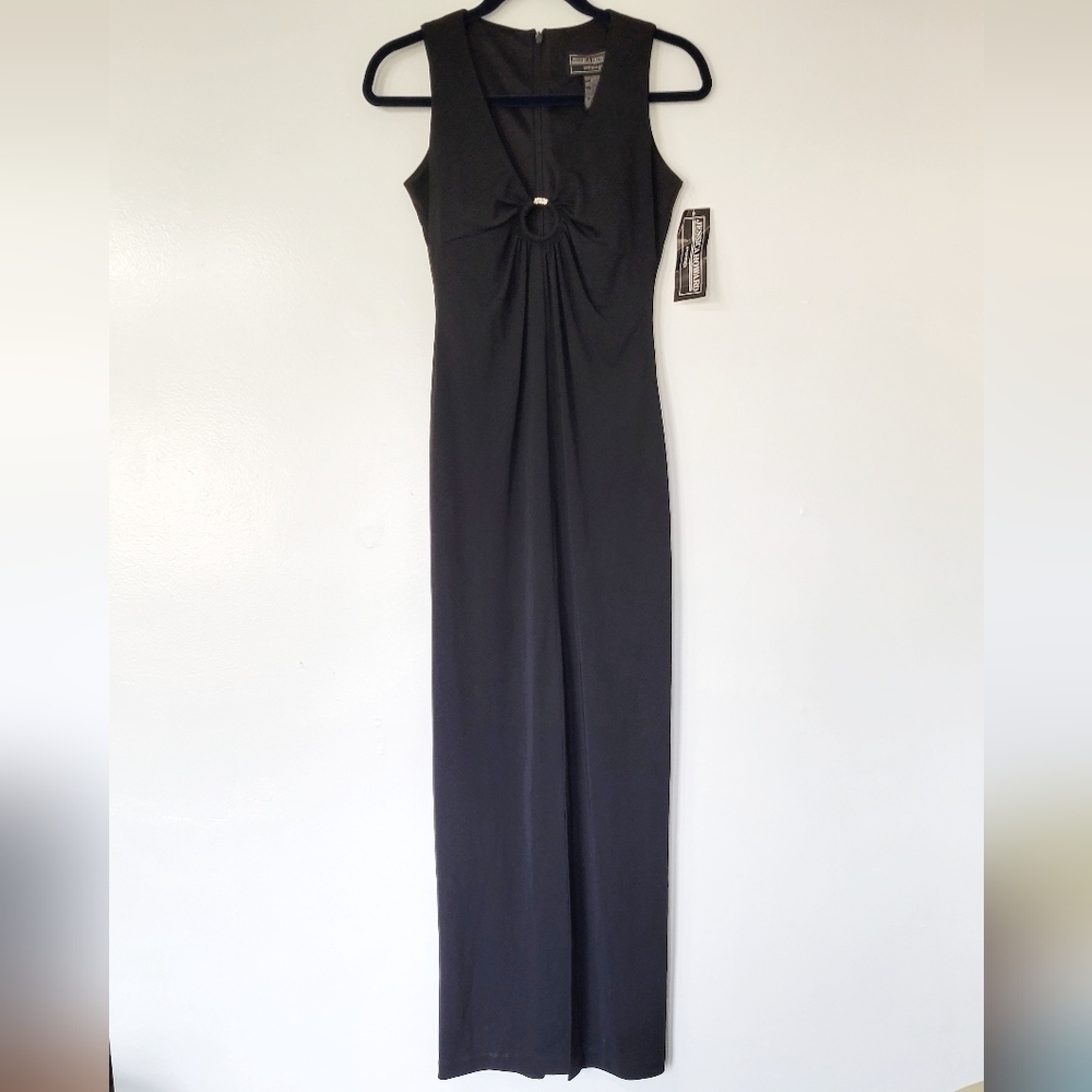 NWT Jessica Howard Evenings Black Formal Sleeveless Maxi Slit Dress Size 4